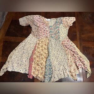 SACRED THREADS floral patch funky hippy flared rayon TOP BLOUSE Small Boho